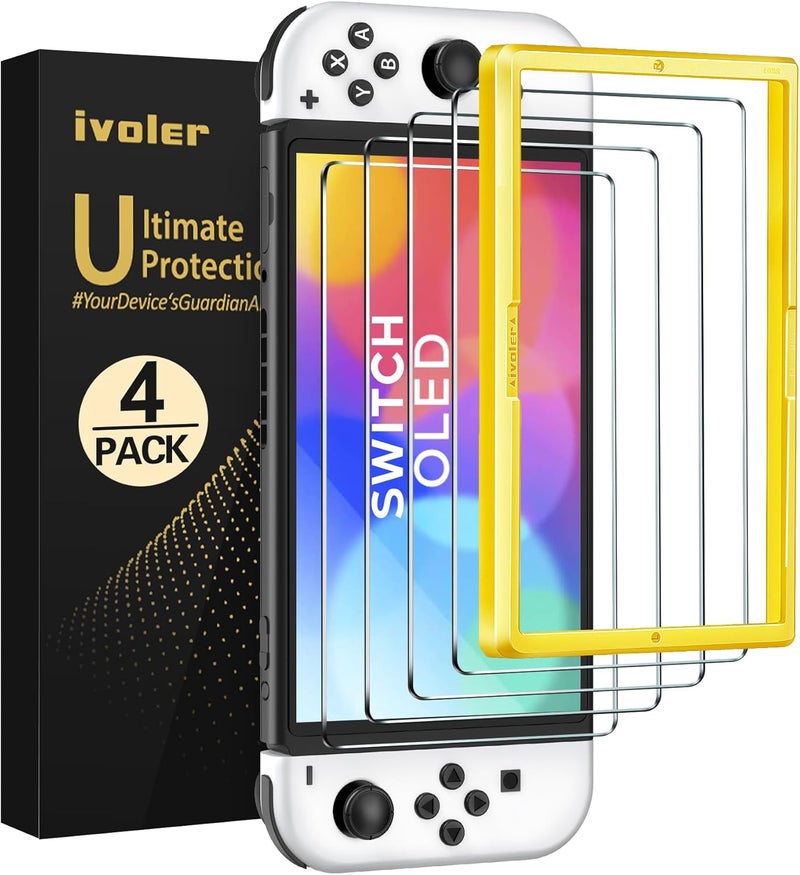 ivoler 4-Pack Tempered Glass Screen Protector Designed for Nintendo Switch OLED Model 2021&2023 with [Alignment Frame] Transparent HD Clear[Updated Version] Screen Protector for Switch OLED 7'' - Image 1